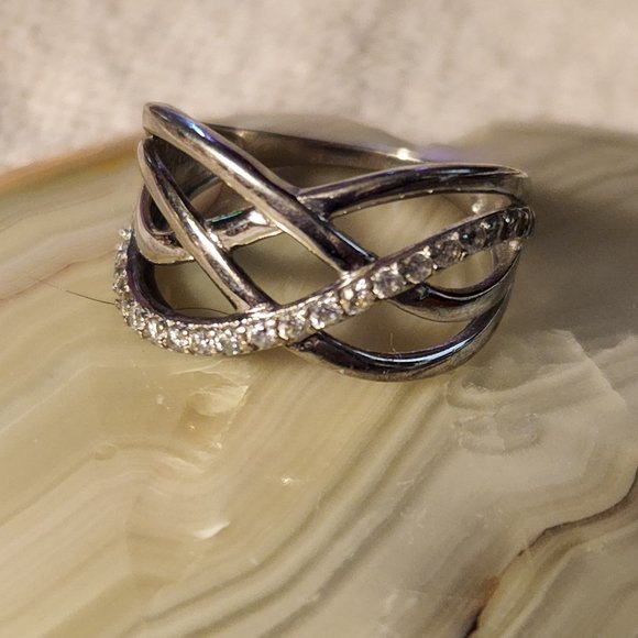 Vintage Sterling Silver Zircon Ring  signed IBB CN  7-1/2 2.8g - Picture 1 of 3